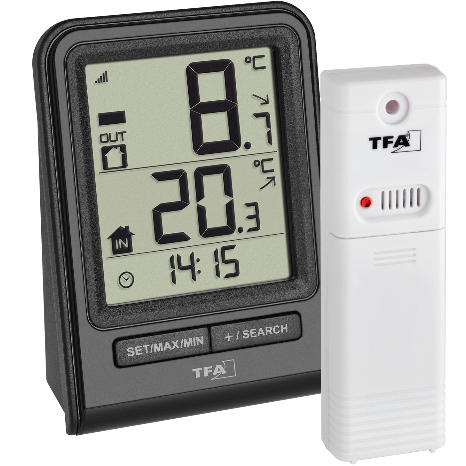 TFA Funk-Thermometer Prisma mit Außensender Schwarz von TFA