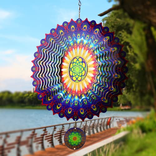 TFANUO 3D Mandala Windspiel 30cm Edelstahl Hängender Windspinner Metallkunst kinetische Dekor Garten Draußen Dekorationen von TFANUO