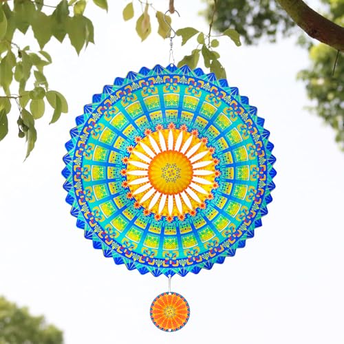 TFANUO Mandala Windspiel Hängend 12inch Edelstahl 3D Windspiel Innen-Außendekoration mit Laserschnitt Wind Spinner TFANUO Mandala Windspiel Hängend 12inch Edelstahl 3D Windspiel Innen-Außendekoration mit Laserschnitt Wind Spinner von TFANUO