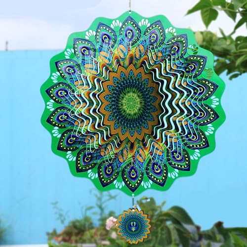 TFANUO Windspiel Hängend 12inch Edelstahl 3D Windspiel Innen-Außendekoration mit Laserschnitt Wind Spinner von TFANUO