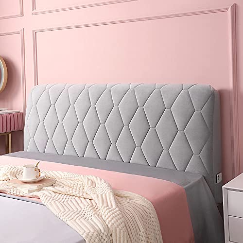 TFBH Bett Kopfteile Schonbezug, Bett Kopfteil Abdeckung Staubdicht Stretch Verdicken Bett Kopfschutz Hussen Weicher Samt Rückenlehne Dekoration Bezug Für Doppel Einzelbett Kopfteile,Grey1-210CM von ZCXRYFL