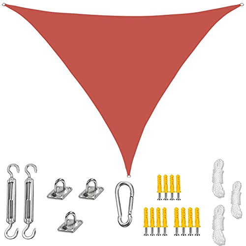 Dreieckiges Sonnensegel, wasserdicht, 90% UV-Schutz, verschleißfestes Sonnenschutzdach für den Außenbereich, Garten, Terrasse, Camping, Pool, 4,5 x 4,5 x 4,5 m, dunkelrot von TFBHL