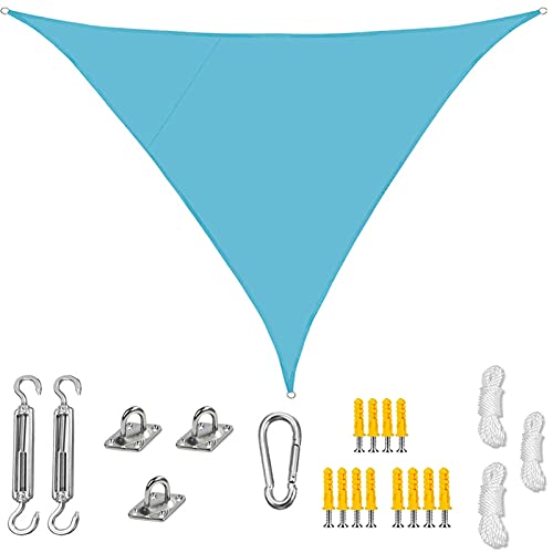 Dreieckiges Sonnensegel, wasserdichtes UV-Block-Gartensegeldach mit Befestigungssatz, staubdicht und Winddicht für den Außenbereich, Garten, Terrasse, Hinterhof, 3,6 x 3,6 x 3,6 m, türkis von TFBHL