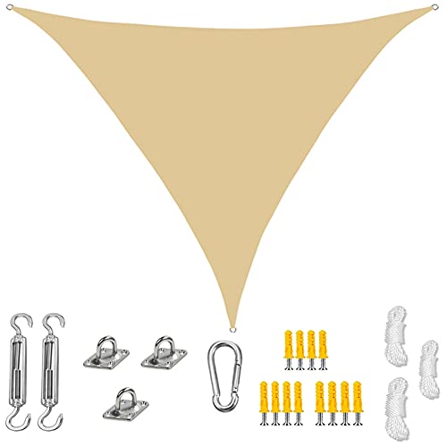 Dreieckiges Sonnensegel für den Garten, 90% UV-Schutz, wasserdicht, große Sonnensegel mit Befestigungssatz, für Terrassen, Außenterrassen, Hinterhöfe, Rasen, 4 x 4 x 4 m, Creme von TFBHL