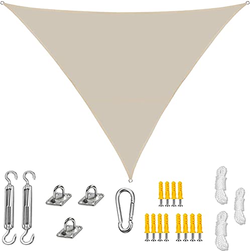 Gartensegel, dreieckiges Sonnensegel mit Befestigungssatz, wasserdichte UV-Block-Markise für Außenterrassen, Hinterhofpools, 5 x 5 x 5 m, beige von TFBHL