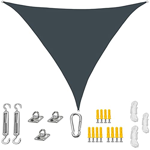 Sonnensegel für den Garten, wasserdicht, 90% UV-Schutz, dreieckiges Sonnensegel mit Befestigungssatz und Seilen, für Außenterrassen, Terrassen, Camping und Strände, 3 x 3 x 3 m, dunkelgrau von TFBHL