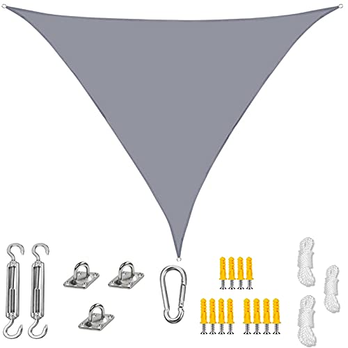 Sonnensegel für den Garten, wasserdicht, 90% UV-Schutz, dreieckiges Sonnensegel mit Befestigungssatz und Seilen, für Außenterrassen, Terrassen, Camping und Strände, 3 x 3 x 3 m, grau von TFBHL