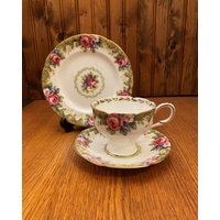 Paragon Gobelin Rose, Doppel Warrant, Trio Set, Teetasse, Untertasse Und Teller von TFBTreasures