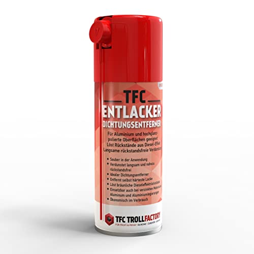 TFC Abbeizer Spray I 12 x 400 ml - Entlacker & Dichtungsentferner I Kraftvolle Entfernung von Lack, Klebstoff, Öl und Bitumen I geeignet für Metall, Holz, Keramik und Glas, PE & PP von TFC Troll Factory