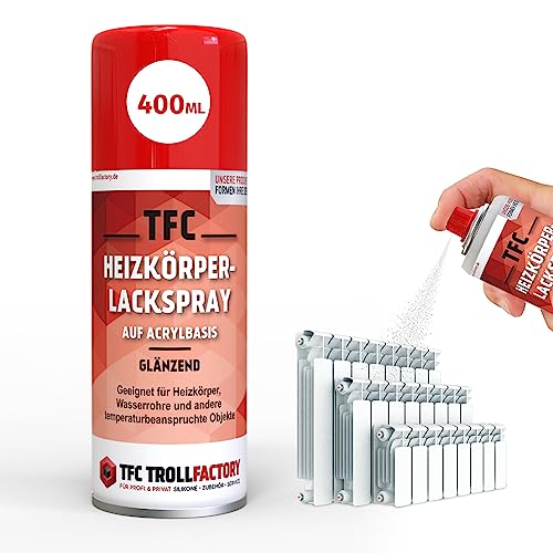 TFC Heizkörperlackspray – Glänzend Reinweiss, Acrylbasiertes Spray für Heizkörper und Wasserrohre, Einfache Anwendung, Hervorragende Deckkraft, Schnelltrocknend & UV-Beständig | 12x 400ml von TFC Troll Factory