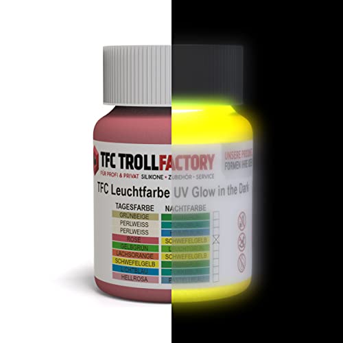 TFC Leuchtfarbe UV Glow In The Dark Tagesfarbe: RAL3017 rosé – Nachtfarbe: RAL1016 schwefelgelb 100 g von TFC Troll Factory
