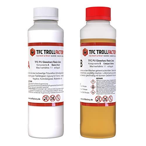TFC Troll Factory PU Giessharz Resin 2 Min. I Zweikomponenten-Giessmasse, beige I dünnflüssig, 1 kg (2 x 500 g) von TFC Troll Factory