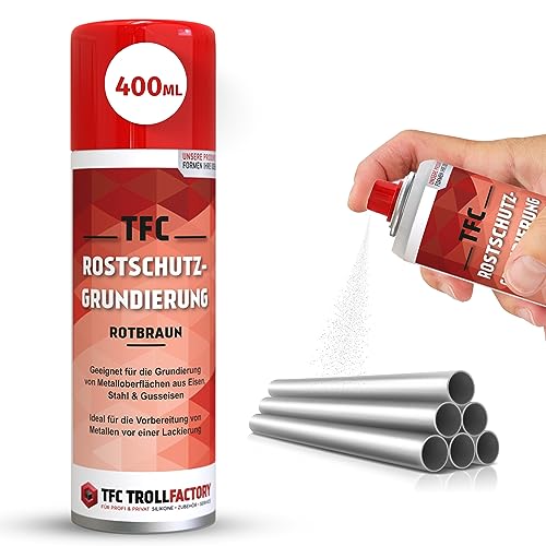 TFC Rostschutz Grundierungsspray- Hochwirksames, Schnelltrocknendes Anti-Rostspray - Rostschutzfarbe mit Kratzfestigkeit - Überlackierbar - Roststop in Rotbraun für Innen- und Außenbereich |12x 400 ml von TFC Troll Factory