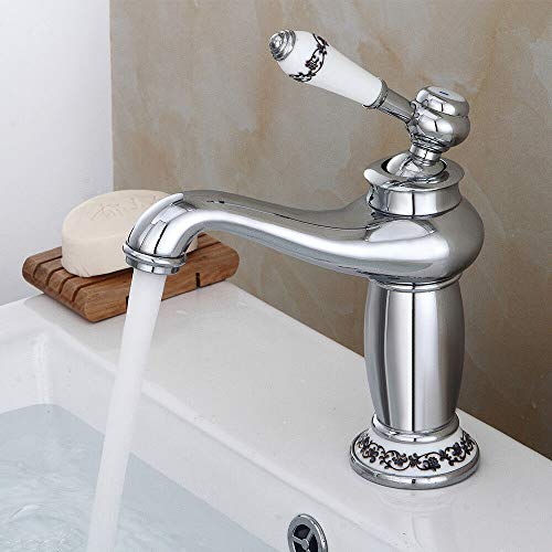 Retro elegant Klassischer Einhebel Wasserhahn Waschbecken Bad Küche Messing Armatur Mischbatterie Silbernes Design von TFCFL