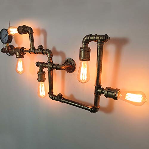 TFCFL Vintage Industrial Retro Metall WasserRohr WandLampe mit Fünf Edison Lichtquellen Steampunk Wand Licht mit Eisen Finish von TFCFL