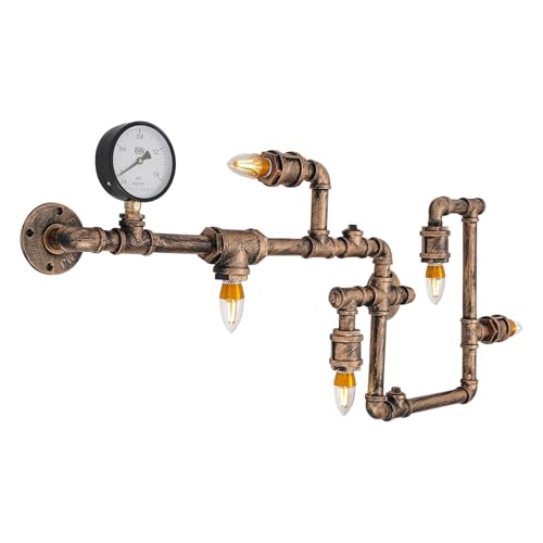 TFCFL Vintage Industrial Retro Metall WasserRohr WandLampe mit Fünf Edison Lichtquellen Steampunk Wand Licht mit Eisen Finish von TFCFL