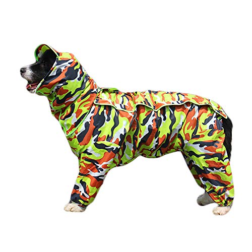 TFENG Hunde Regenmantel mit abnehmbarem Hoodie, Verstellbarer Outdoor-Tunnelzug Hundemantel, wasserdichte Hundejacke Regenjacke mit Kapuze und Kragenloch, 10 Größen (Camouflage grün) von TFENG