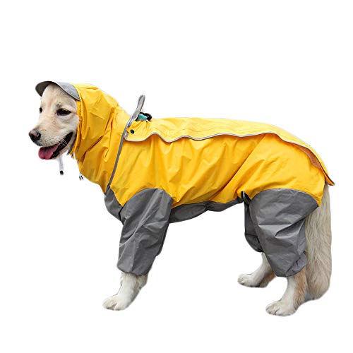 TFENG Hunde Regenmantel mit abnehmbarem Hoodie, Verstellbarer Outdoor-Tunnelzug Hundemantel, wasserdichte Hundejacke Regenjacke mit Kapuze und Kragenloch, 10 Größen (Gelb) von TFENG