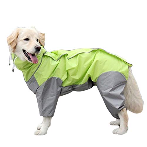TFENG Hunde Regenmantel mit abnehmbarem Hoodie, Verstellbarer Outdoor-Tunnelzug Hundemantel, wasserdichte Hundejacke Regenjacke mit Kapuze und Kragenloch, 10 Größen (Grün) von TFENG