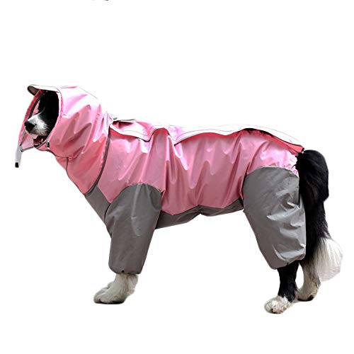 TFENG Hunde Regenmantel mit abnehmbarem Hoodie, Verstellbarer Outdoor-Tunnelzug Hundemantel, wasserdichte Hundejacke Regenjacke mit Kapuze und Kragenloch, 10 Größen (Rosa) von TFENG