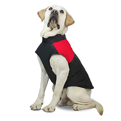 TFENG Hundemantel Hundejacke für Hunde, Warm gepolstert Puffer Weste Welpen Regenmantel mit Fleece (Rot, 2XL) von TFENG