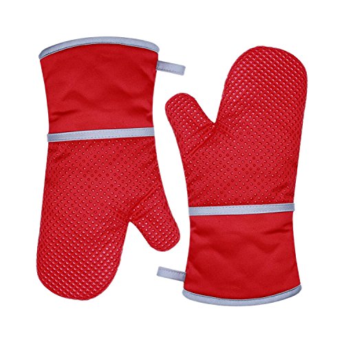 TFENG Ofenhandschuhe, Hitzebeständige Grillhandschuhe, Anti-Rutsch Backofen Handschuhe, Rot, 1 Paar von TFENG