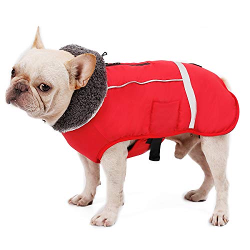 TFENG Reflektierend Hundejacke, Wasserdicht Hundemantel Warm gepolstert Puffer Weste Welpen Regenmantel mit Fleece für Hunde （Rot, Größe 2XL von TFENG