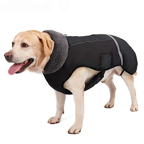 TFENG Reflektierend Hundejacke, Wasserdicht Hundemantel Warm gepolstert Puffer Weste Welpen Regenmantel mit Fleece für Hunde （Schwarz, Größe L von TFENG