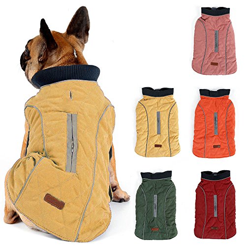 TFENG Reflektierend Hundejacke Brust 32-38cm, Rückenlänge 23cm Hundemantel Warm gepolstert Puffer Weste Welpen Regenmantel mit Fleece (Gelb, XS) von TFENG