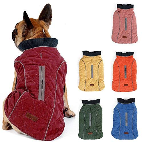 TFENG Reflektierend Hundejacke Brust 48-56cm, Rückenlänge 34cm Hundemantel Warm gepolstert Puffer Weste Welpen Regenmantel mit Fleece (Rot, M) von TFENG