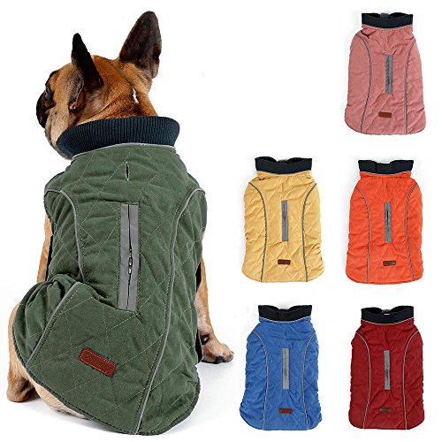 TFENG Reflektierend Hundejacke Brust 62-70cm, Rückenlänge 42cm Hundemantel Warm gepolstert Puffer Weste Welpen Regenmantel mit Fleece (Grün, XL) von TFENG