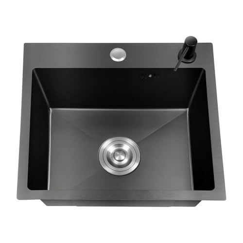TFGXUE Spülbecken Schwarz, Küchenspüle Edelstahl, 40 x 45 cm, Nanobeschichtung, Einbauspüle mit Abtropfkorb und Seifenspender, Waschbecken Küche TFGXUE Spülbecken Schwarz, Küchenspüle Edelstahl, 40 x 45 cm, Nanobeschichtung, Einbauspüle mit Abtropfkorb und Seifenspender, Waschbecken Küche von TFGXUE