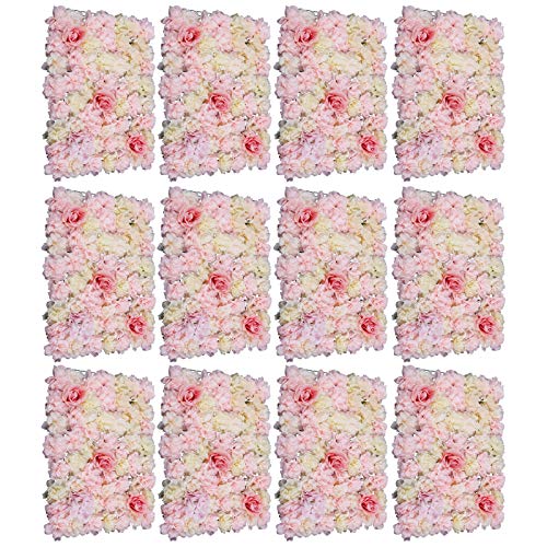 TFIANYNI 12 Stück Künstliche Pflanzen Wanddeko Blumenwand Aus Seidenstoff, 3D Stereoskopischen Blumen, Wiederverwendung, Blumen Deko Wand Für Hochzeit Home (Blassrosa+Champagnerfarbe) von TFIANYNI