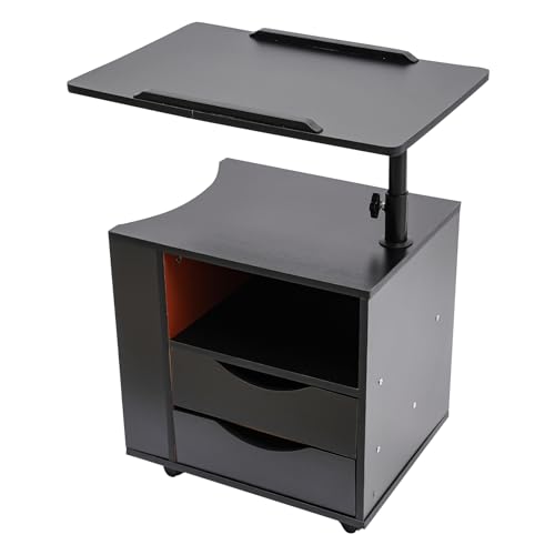 TFIANYNI 3 Etagen Drehbares Bücherregal Mit Rollen, Verstellbare Tischplatte 70-90cm, Funktioneller Drehbarer Nachttisch 50x40x46cm, Mit Buchstopper Und Griffe (Schwarz) von TFIANYNI