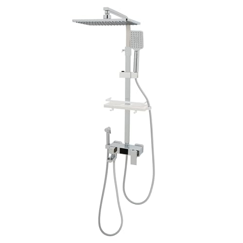 TFIANYNI Duschset Mit Thermostat Digital, Keramischer Ventilkern, Regen Und Mix Und Massage Modus, Duschsystem Silber/Schwarz Duscharmatur Komplettset, Einstellbarer (Silber) von TFIANYNI