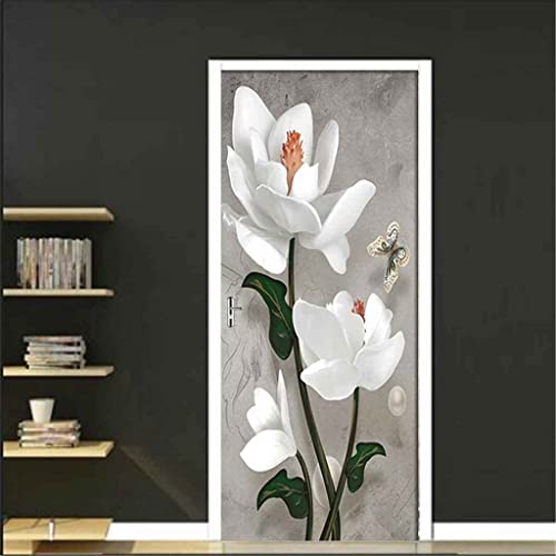 3D Türtapete Selbstklebend Türposter - Schmetterling Weiße Blume 80 X 200 Cm - Türaufkleber Fototapete Abziehen Und Aufkleben Türfolie Poster Tapete - Kinderzimmer Wohnzimmer Küche Schlafzimmer Tür F von TFLABS