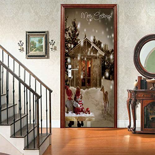 3D Türtapete Türfolie Selbstklebend Türposter Pvc Türaufkleber Fototapeten Cartoon-Weihnachten 80 X 200 Cm - Kinderzimmer, Küche, Wohnzimmer, Schlafzimmer, Arbeitszimmer, Bürotür, Foto, Tür-Wandaufkl von TFLABS