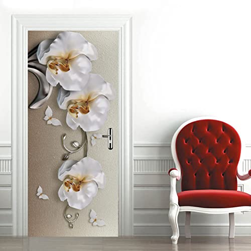 3d Türtapete Selbstklebend Orchidee Türposter Fototapete, Schlafzimmer Wohnzimmertür Aufzug Tür Aufkleber B85 x H205cm von TFLABS