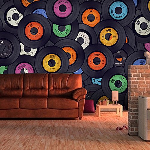 Fototapete 3D Vintage & Schallplatten Wandgemälde Tapete 3D Tapeten Wohnzimmer Schlafzimmer TV Hintergrund Wand Dekoration Größe:W400CMxH280CM von TFLABS