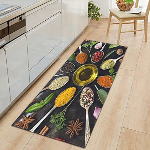 TFLABS Küchenläufer Waschbar rutschfest Küchenmatte Gewürze & Löffel Küchenmatte ​für Küche und Bar Teppich Läufer waschbare Küchenläufer Küche Deko 50 x 160cm von TFLABS