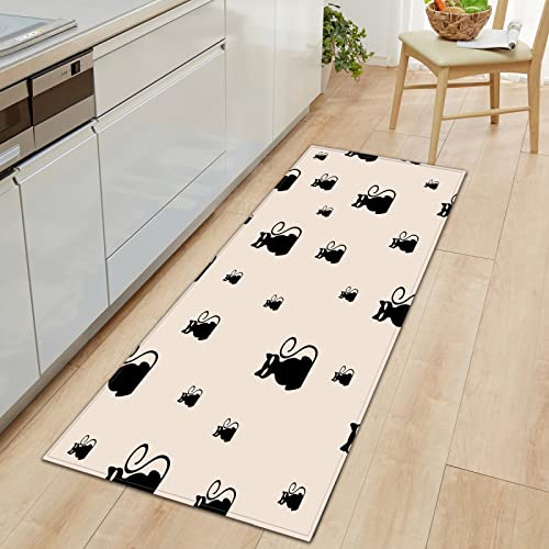 TFLABS Küchenläufer Waschbar rutschfest Küchenmatte Schwarz & Katze Küchenmatte ​für Küche und Bar Teppich Läufer waschbare Küchenläufer Küche Deko 60 x 180cm von TFLABS