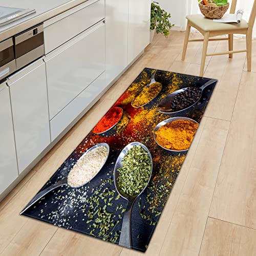TFLABS Küchenmatten Gewürze & Löffel Barrier Teppiche mit Gummirücken, saugfähig, waschbarer Teppich für Flur, Küche, Eingang 50 x 160cm von TFLABS
