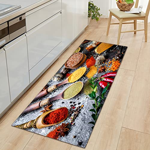 TFLABS Küchenteppich Gewürze & Tischkultur Küchenläufer rutschfest Küchenmatte für Küche und Bar Teppich Läufer waschbare Küchenläufer Küche Deko 50 x 160cm von TFLABS