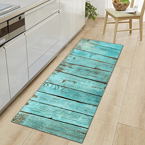TFLABS Küchenteppiche Blau & Planke Rutschfestes Küchenmatten, Saugfähig Küchenläufer, Komfort Läufer Teppich Set für Küche, Staubdicht Fußmatte 60 x 180cm von TFLABS