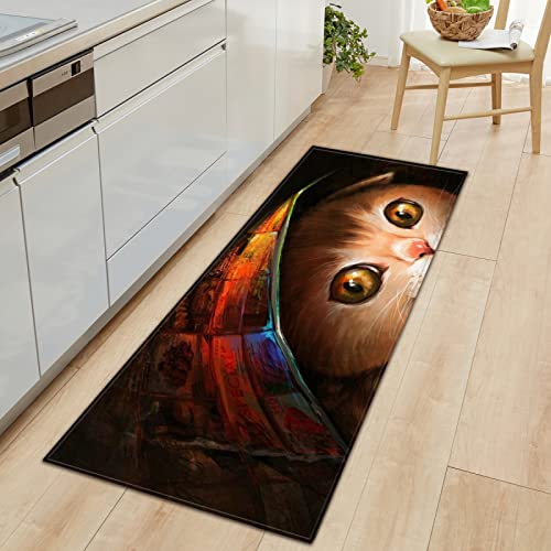 TFLABS Läufer rutschfestes Küchenmatten Gelb & Tier Katze rutschfeste Küchenmatten und Teppiche Waschbare Gummiunterlage Fußmatte Mikrofaser 60 x 180cm von TFLABS