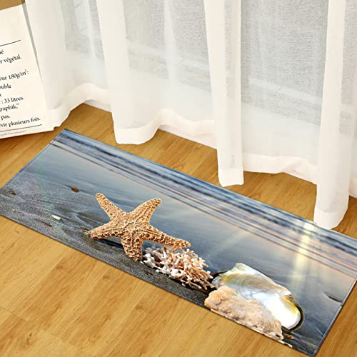 TFLABS Läufer rutschfestes Küchenmatten Strand & Seesterne Muscheln rutschfeste Küchenmatten und Teppiche Waschbare Gummiunterlage Fußmatte Mikrofaser 40 x 100cm von TFLABS