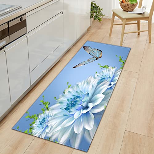 TFLABS rutschfeste Küchenmatten Schmetterlinge & Orchideen Teppiche Waschbare Gummiunterlage Fußmatte Mikrofaser Teppichset 50 x 140cm von TFLABS
