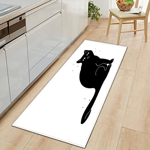 TFLABS rutschfeste Küchenmatten Schwarz & Tier Katze Teppiche Waschbare Gummiunterlage Fußmatte Mikrofaser Teppichset 60 x 120cm von TFLABS