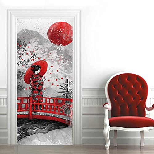 Türposter PVC 3D Türaufkleber Japanischer Stil & Schönheit Türfolie Türtapete Art Home Dekoration Tapetentür Wasserdichtes Selbstklebend DIY Türbild B90 x H200cm von TFLABS