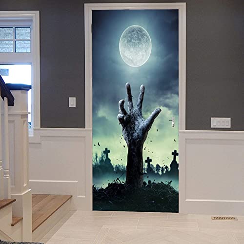 Türtapete Selbstklebend 3D Friedhof Vollmond Horror Halloween 90 X 200 Cm Türtapete Selbstklebend Türposter,Fototapete Selbstklebend 3D Pvc Türaufkleber Diy Türbild,Türfolie Poster Tapete - Türwanda von TFLABS